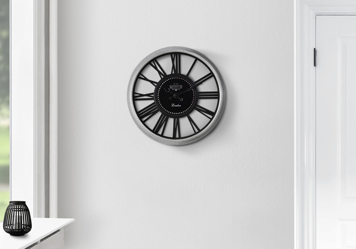 Clocks, 16 Inch Round, Wall Clock, Silver, Black, Transitional