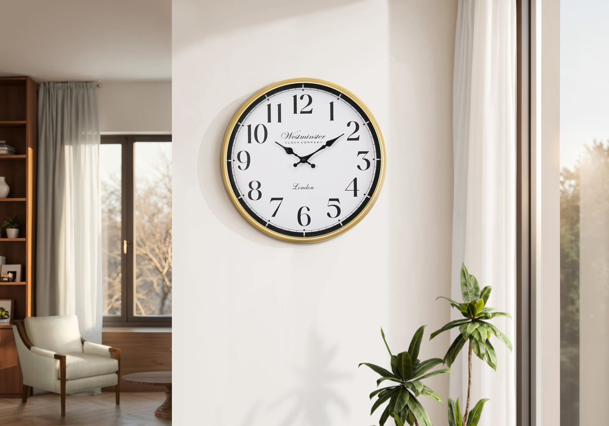 Clocks, 16 Inch Round, Wall Clock, Gold Frame, Transitional