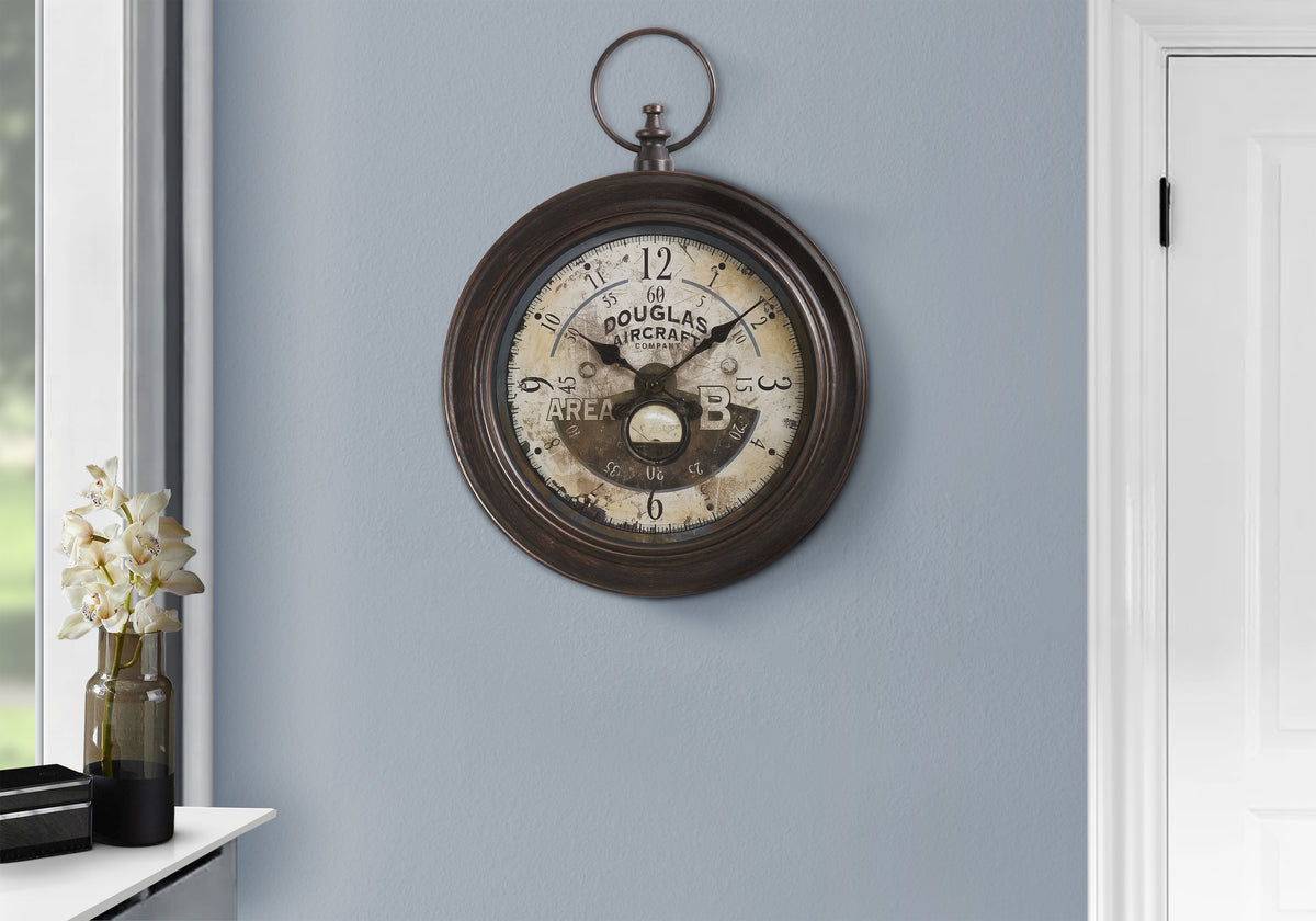 Clocks, 18 Inch Round, Wall Clock, Antique Brown, Traditional