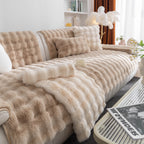 Thick Sofa Seat Pad Solid Color Faux Fur Fluffy Sofa Cushion Non-Slip Couch Covers