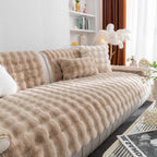Thick Sofa Seat Pad Solid Color Faux Fur Fluffy Sofa Cushion Non-Slip Couch Covers