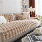 Thick Sofa Seat Pad Solid Color Faux Fur Fluffy Sofa Cushion Non-Slip Couch Covers