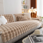 Thick Sofa Seat Pad Solid Color Faux Fur Fluffy Sofa Cushion Non-Slip Couch Covers