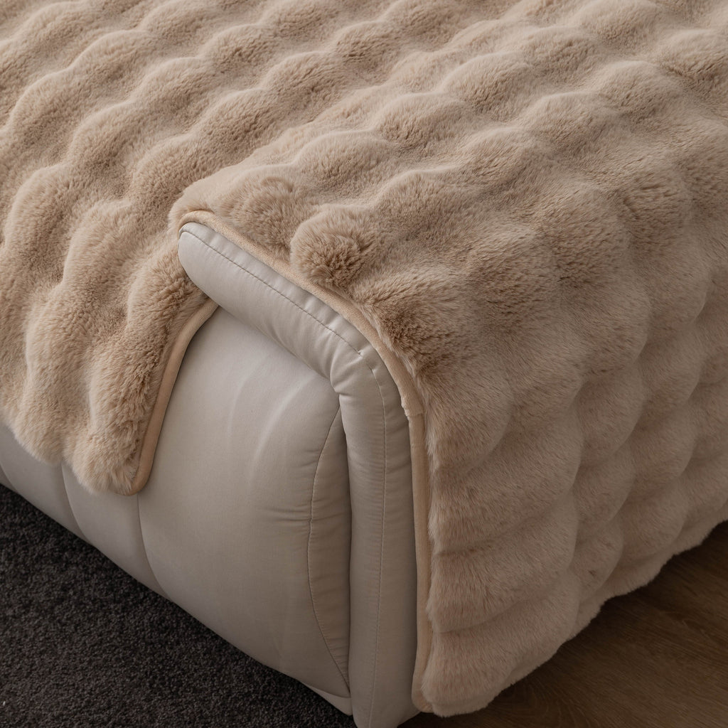 Thick Sofa Seat Pad Solid Color Faux Fur Fluffy Sofa Cushion Non-Slip Couch Covers