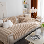 Thick Sofa Seat Pad Solid Color Faux Fur Fluffy Sofa Cushion Non-Slip Couch Covers