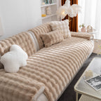 Thick Sofa Seat Pad Solid Color Faux Fur Fluffy Sofa Cushion Non-Slip Couch Covers