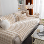 Thick Sofa Seat Pad Solid Color Faux Fur Fluffy Sofa Cushion Non-Slip Couch Covers