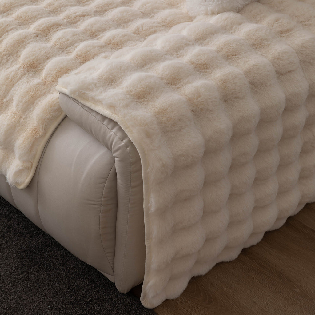 Thick Sofa Seat Pad Solid Color Faux Fur Fluffy Sofa Cushion Non-Slip Couch Covers