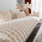 Thick Sofa Seat Pad Solid Color Faux Fur Fluffy Sofa Cushion Non-Slip Couch Covers