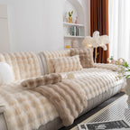 Thick Sofa Seat Pad Solid Color Faux Fur Fluffy Sofa Cushion Non-Slip Couch Covers