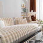 Thick Sofa Seat Pad Solid Color Faux Fur Fluffy Sofa Cushion Non-Slip Couch Covers