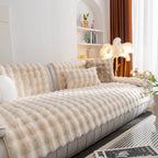 Thick Sofa Seat Pad Solid Color Faux Fur Fluffy Sofa Cushion Non-Slip Couch Covers
