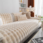 Thick Sofa Seat Pad Solid Color Faux Fur Fluffy Sofa Cushion Non-Slip Couch Covers