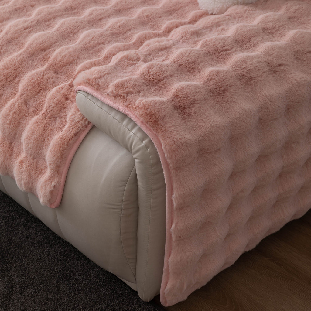 Thick Sofa Seat Pad Solid Color Faux Fur Fluffy Sofa Cushion Non-Slip Couch Covers
