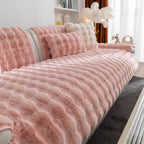 Thick Sofa Seat Pad Solid Color Faux Fur Fluffy Sofa Cushion Non-Slip Couch Covers