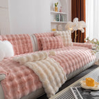 Thick Sofa Seat Pad Solid Color Faux Fur Fluffy Sofa Cushion Non-Slip Couch Covers