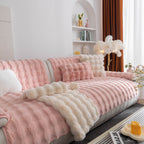 Thick Sofa Seat Pad Solid Color Faux Fur Fluffy Sofa Cushion Non-Slip Couch Covers