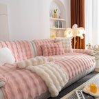 Thick Sofa Seat Pad Solid Color Faux Fur Fluffy Sofa Cushion Non-Slip Couch Covers