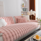 Thick Sofa Seat Pad Solid Color Faux Fur Fluffy Sofa Cushion Non-Slip Couch Covers