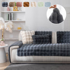 Thick Sofa Seat Pad Solid Color Faux Fur Fluffy Sofa Cushion Non-Slip Couch Covers