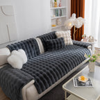 Thick Sofa Seat Pad Solid Color Faux Fur Fluffy Sofa Cushion Non-Slip Couch Covers