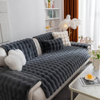 Thick Sofa Seat Pad Solid Color Faux Fur Fluffy Sofa Cushion Non-Slip Couch Covers