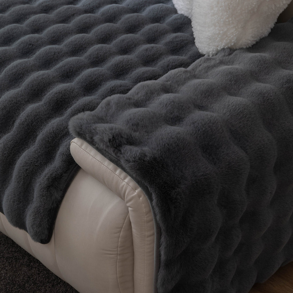 Thick Sofa Seat Pad Solid Color Faux Fur Fluffy Sofa Cushion Non-Slip Couch Covers