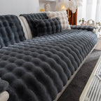Thick Sofa Seat Pad Solid Color Faux Fur Fluffy Sofa Cushion Non-Slip Couch Covers