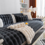 Thick Sofa Seat Pad Solid Color Faux Fur Fluffy Sofa Cushion Non-Slip Couch Covers