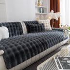 Thick Sofa Seat Pad Solid Color Faux Fur Fluffy Sofa Cushion Non-Slip Couch Covers