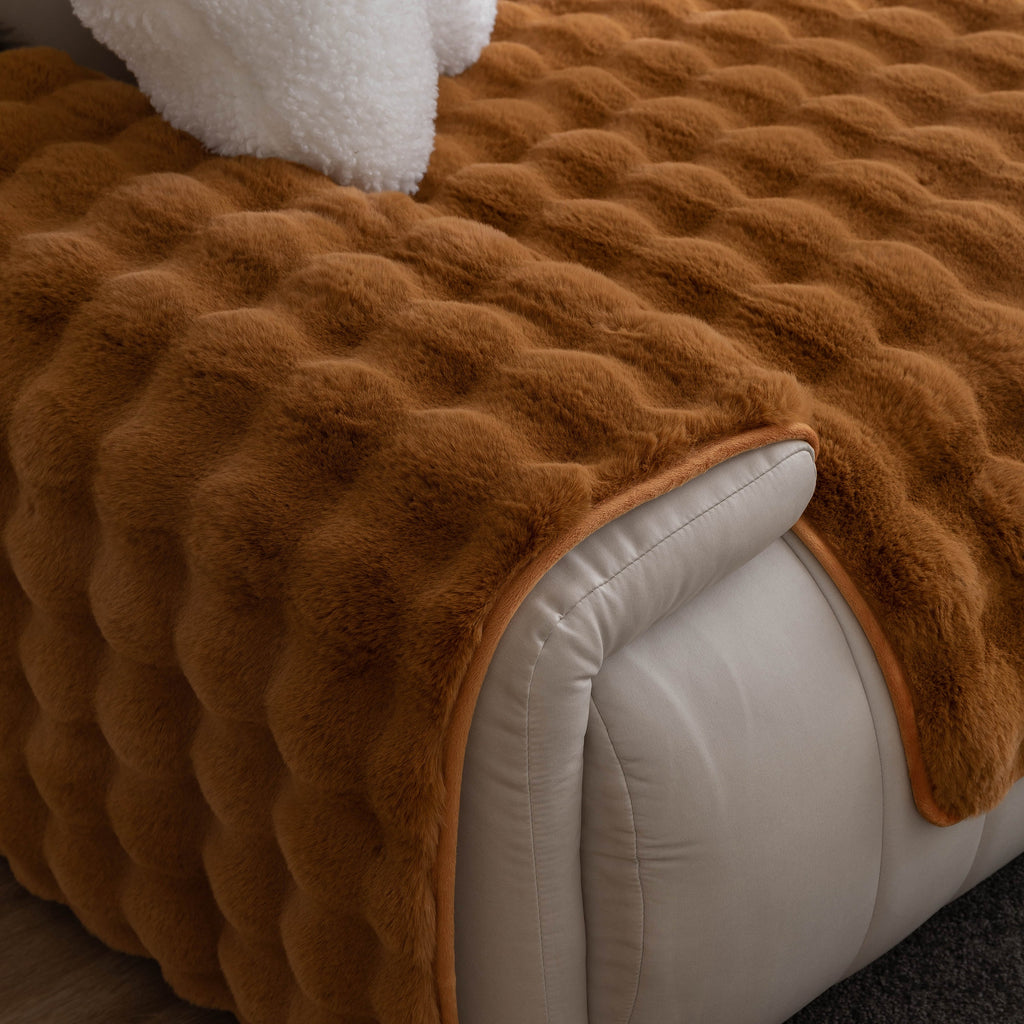 Thick Sofa Seat Pad Solid Color Faux Fur Fluffy Sofa Cushion Non-Slip Couch Covers