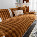 Thick Sofa Seat Pad Solid Color Faux Fur Fluffy Sofa Cushion Non-Slip Couch Covers