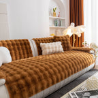 Thick Sofa Seat Pad Solid Color Faux Fur Fluffy Sofa Cushion Non-Slip Couch Covers