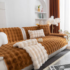 Thick Sofa Seat Pad Solid Color Faux Fur Fluffy Sofa Cushion Non-Slip Couch Covers