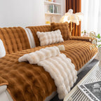 Thick Sofa Seat Pad Solid Color Faux Fur Fluffy Sofa Cushion Non-Slip Couch Covers