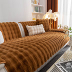 Thick Sofa Seat Pad Solid Color Faux Fur Fluffy Sofa Cushion Non-Slip Couch Covers