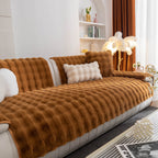 Thick Sofa Seat Pad Solid Color Faux Fur Fluffy Sofa Cushion Non-Slip Couch Covers