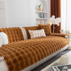 Thick Sofa Seat Pad Solid Color Faux Fur Fluffy Sofa Cushion Non-Slip Couch Covers