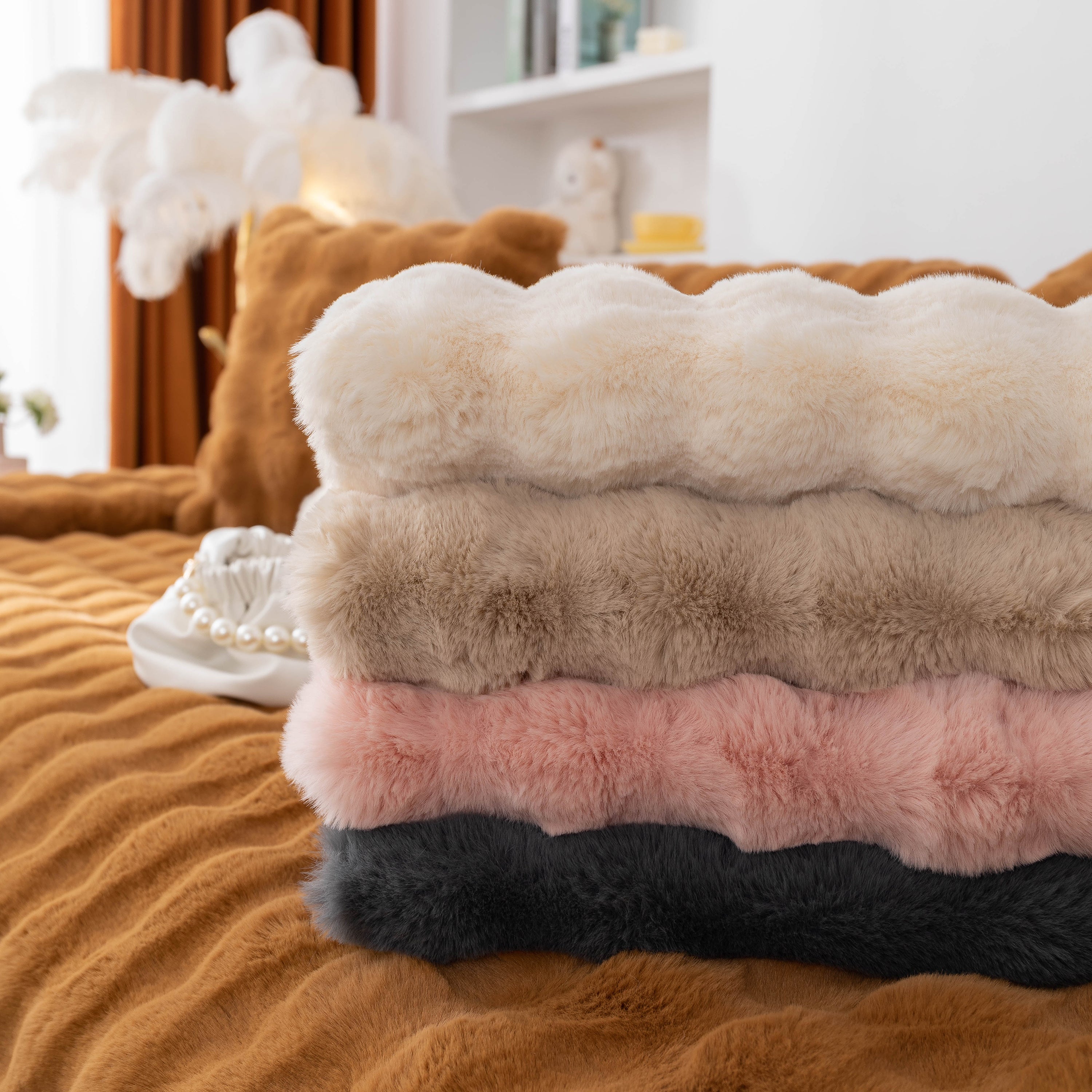 Thick Sofa Seat Pad Solid Color Faux Fur Fluffy Sofa Cushion Non-Slip Couch Covers