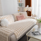 Thick Sofa Seat Pad Solid Color Faux Fur Fluffy Sofa Cushion Non-Slip Couch Covers