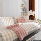 Thick Sofa Seat Pad Solid Color Faux Fur Fluffy Sofa Cushion Non-Slip Couch Covers