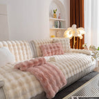 Thick Sofa Seat Pad Solid Color Faux Fur Fluffy Sofa Cushion Non-Slip Couch Covers