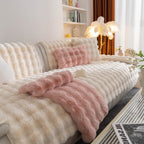 Thick Sofa Seat Pad Solid Color Faux Fur Fluffy Sofa Cushion Non-Slip Couch Covers