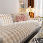 Thick Sofa Seat Pad Solid Color Faux Fur Fluffy Sofa Cushion Non-Slip Couch Covers