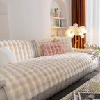 Thick Sofa Seat Pad Solid Color Faux Fur Fluffy Sofa Cushion Non-Slip Couch Covers
