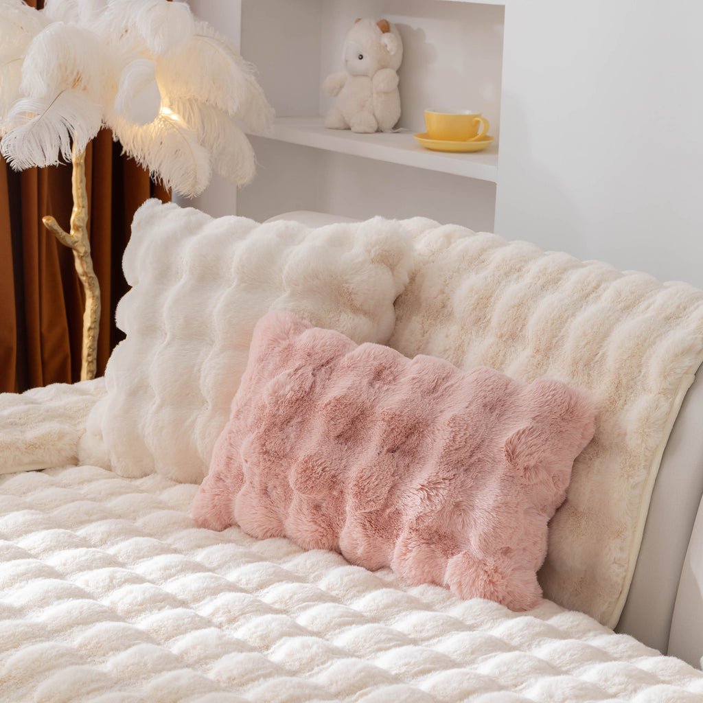 Thick Sofa Seat Pad Solid Color Faux Fur Fluffy Sofa Cushion Non-Slip Couch Covers