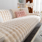 Thick Sofa Seat Pad Solid Color Faux Fur Fluffy Sofa Cushion Non-Slip Couch Covers