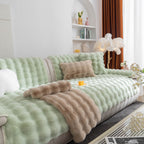 Thick Sofa Seat Pad Solid Color Faux Fur Fluffy Sofa Cushion Non-Slip Couch Covers