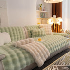 Thick Sofa Seat Pad Solid Color Faux Fur Fluffy Sofa Cushion Non-Slip Couch Covers