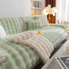 Thick Sofa Seat Pad Solid Color Faux Fur Fluffy Sofa Cushion Non-Slip Couch Covers